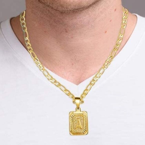 Unisex Gold Initial Block Letter Chain Necklace - Picture 6 of 10